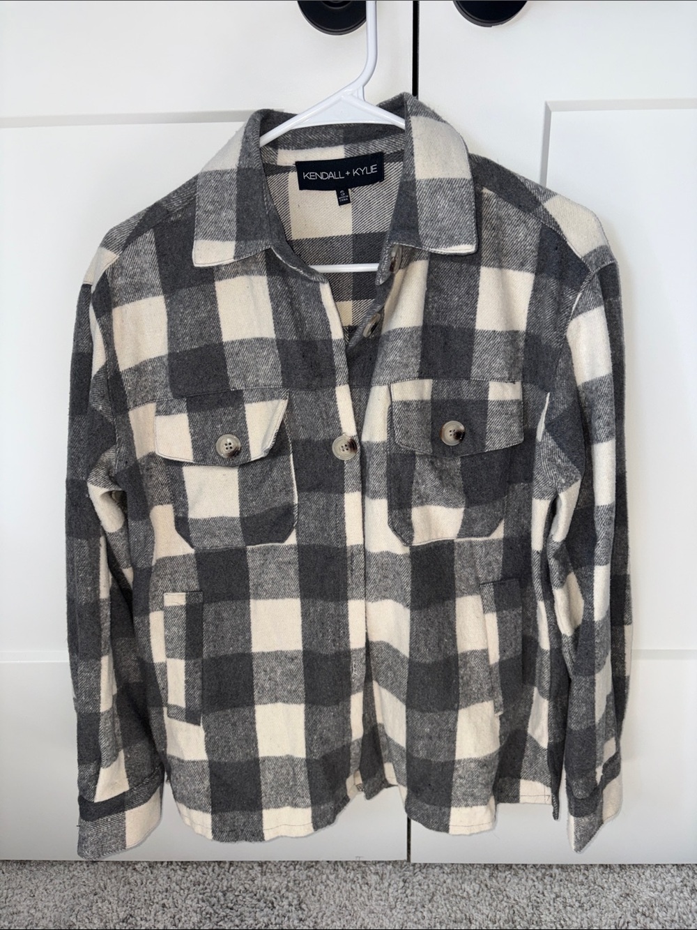Kendall & Kylie & Gray and Cream Plaid Button-Up Shacket